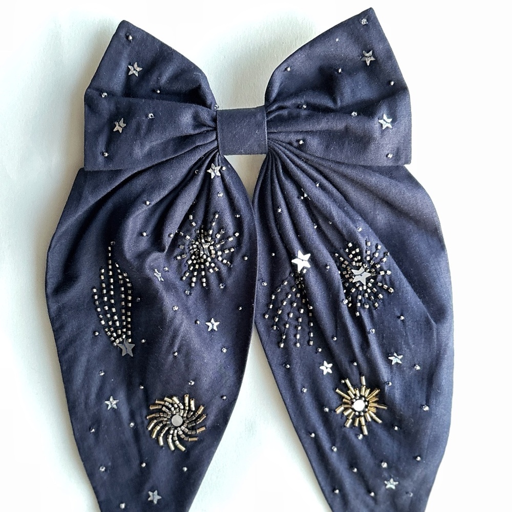 Beautiful celestial stars embroidered beaded luxury hair bow accessory women